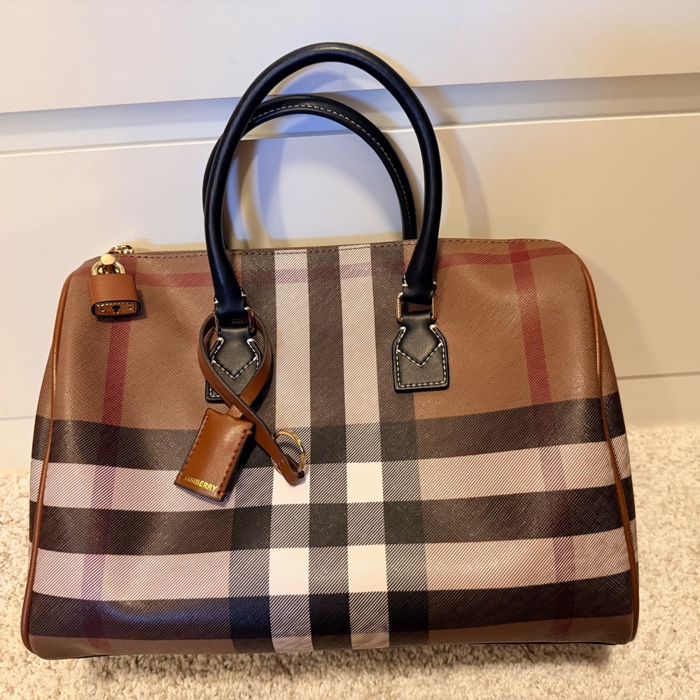Burberry Tan and Black Plaid Satchel